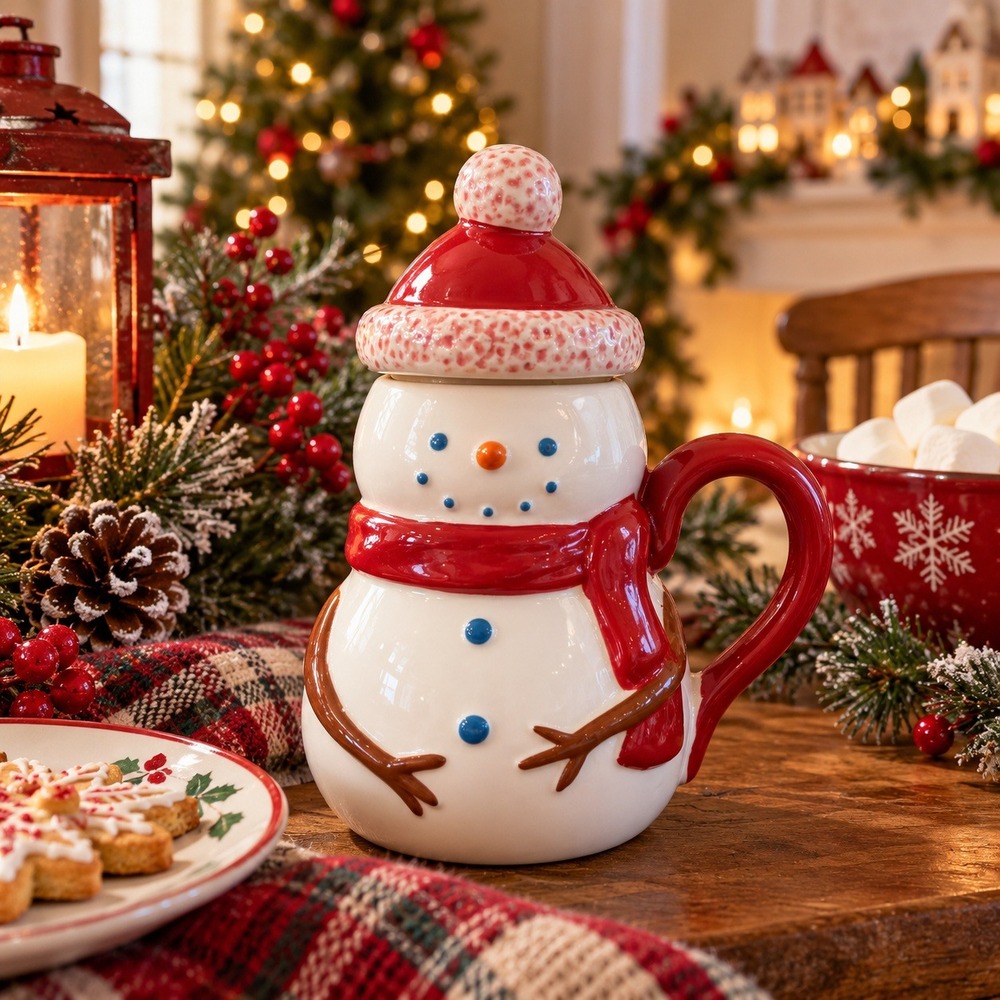 Vintage Starbucks 2006 Holiday Snowman Coffee Mug With Lid 12oz Hand Painted
